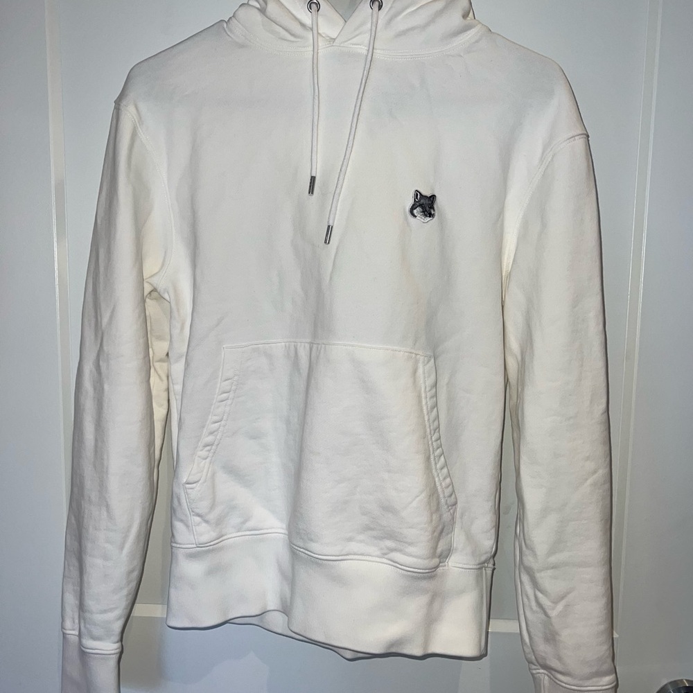 Maison Kitsune White Unisex Gray Fox Head Patch Hoodie